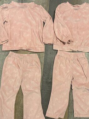 Lot of Two Twin Girl Pink Bow Outfits 18m